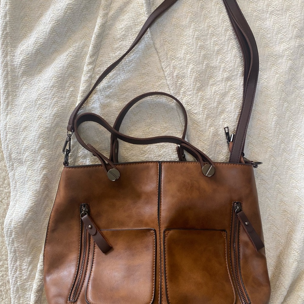 Brown faux leather tote